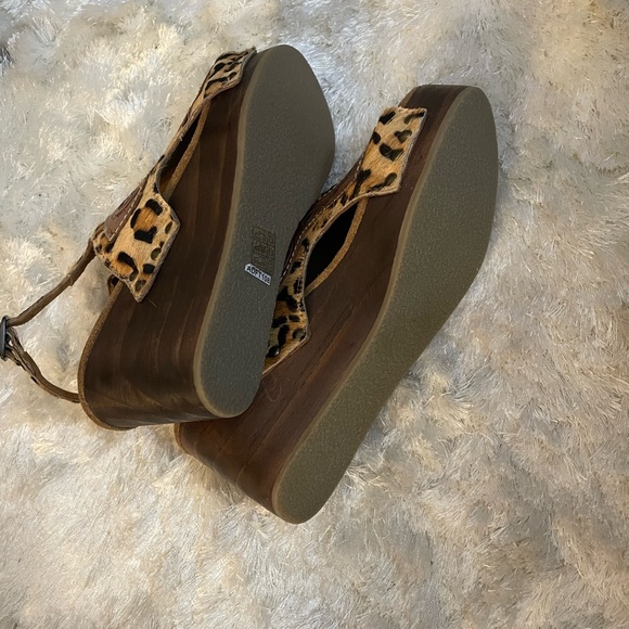 NWOT American Darling Hair On Hide Cheetah Platform Wooden Sandals Made In India - Picture 8 of 13